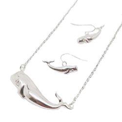 Silverplated Shiny Whale Necklace and Earring Set